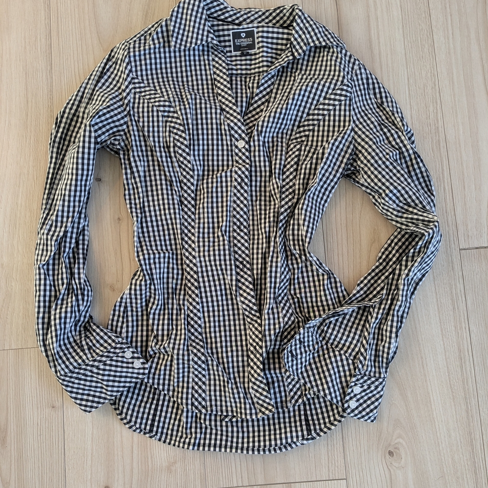 Express Black and White Gingham Button Down Shirt